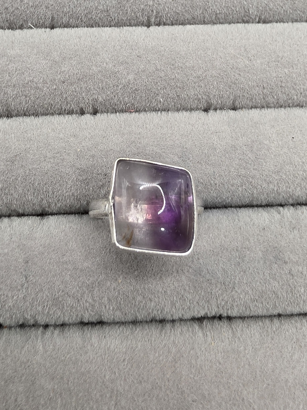 Silver Plated Amethyst Square Cabochon Ring Size 7 - Purple